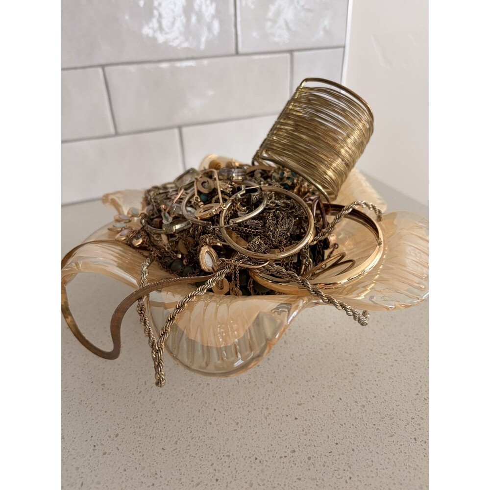VTG Mystery All Gold Tone Jewelry Jar Necklace Earring Bracelet murano